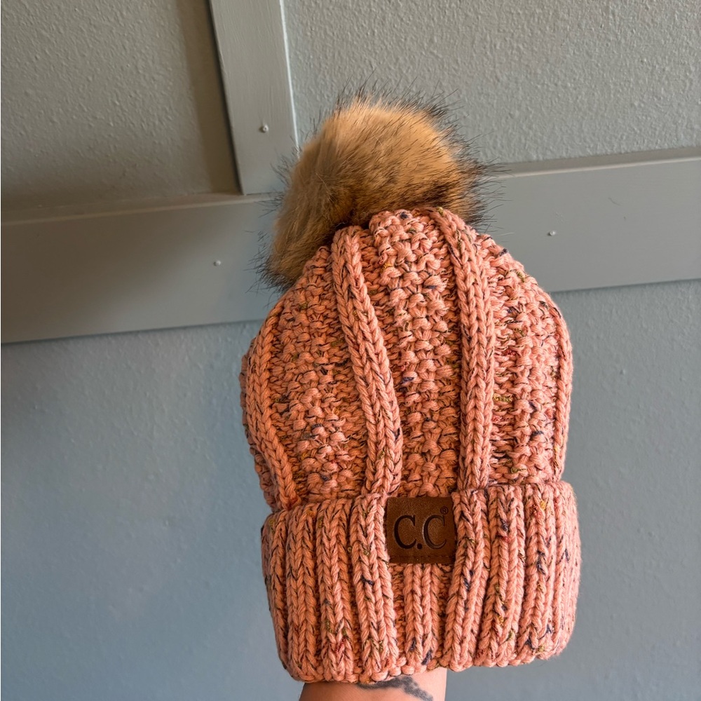 C.C Pink Knit Pom Pom Beanie